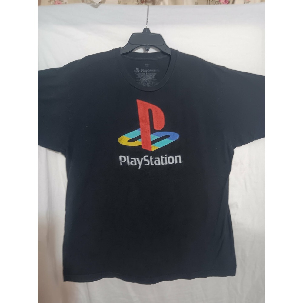 PlayStation Logo T-Shirt Mens XL Black Vintage Look Ripple Junction Graphic Tee